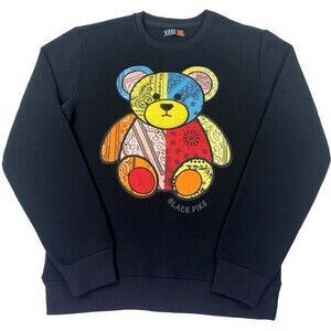 Huge Black Pike Patchwork Bear Sweatshirt Mens Medium Colorful Graphic Pullover
